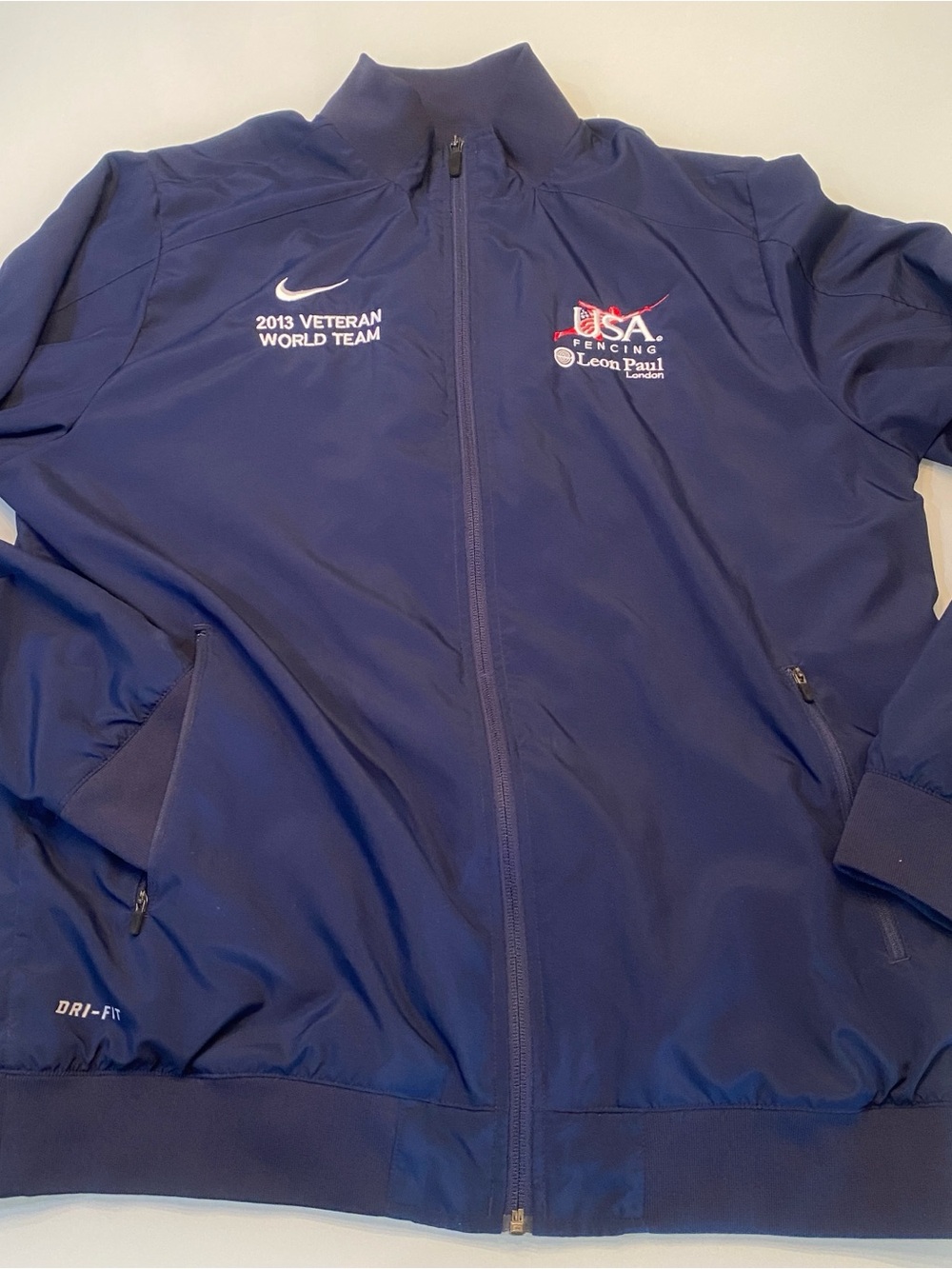 Nike Dri-Fit USA Fencing 2013 Veteran World Team Track Jacket Navy Blue Large L